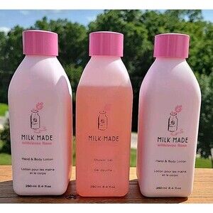 3 Avon Milk Made With/avec Rose 8.4 Oz Body Lotion Bath and Body Wash Lot READ